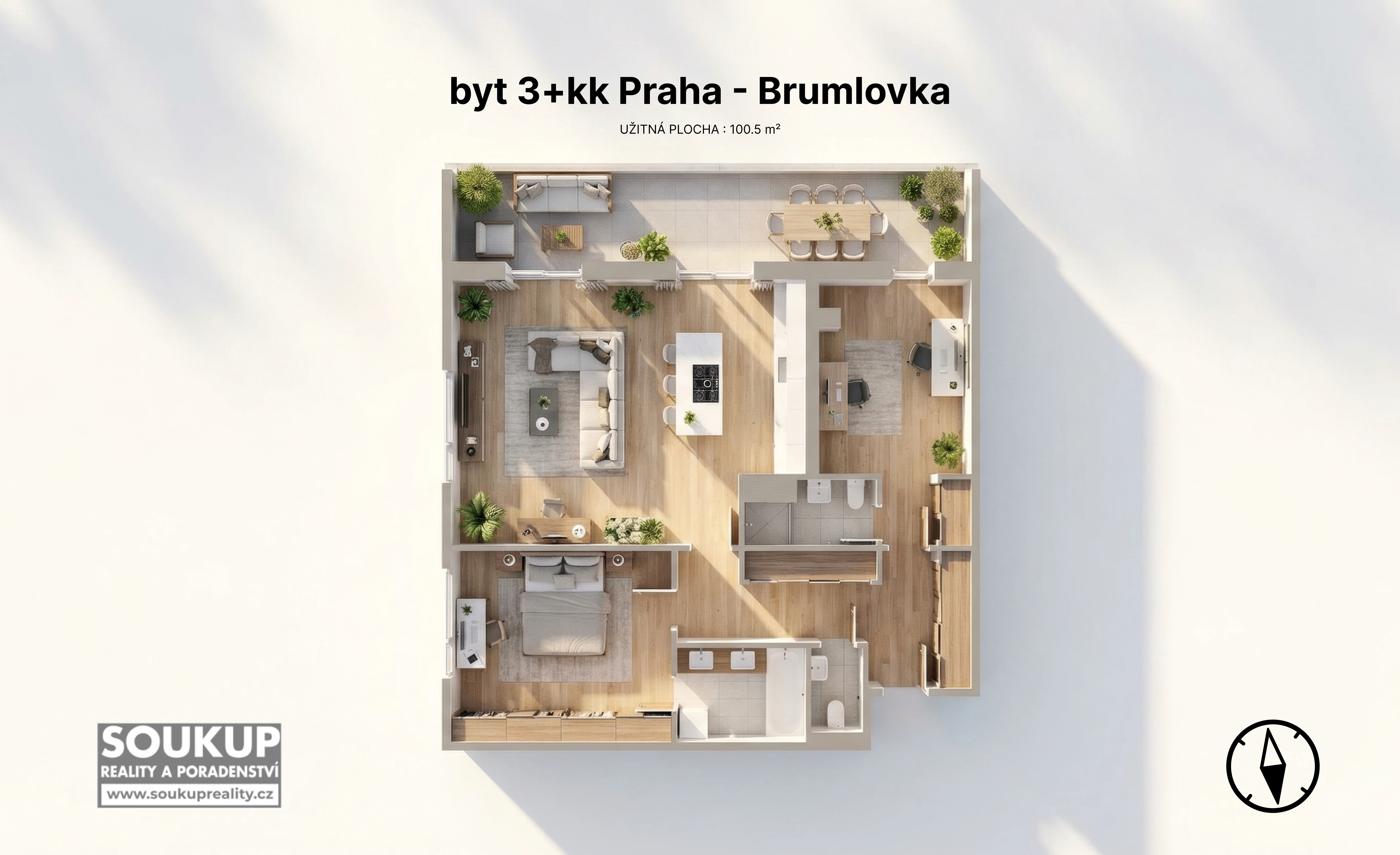 Grafický půdorys bytu 3+kk – Rezidence Brumlovka